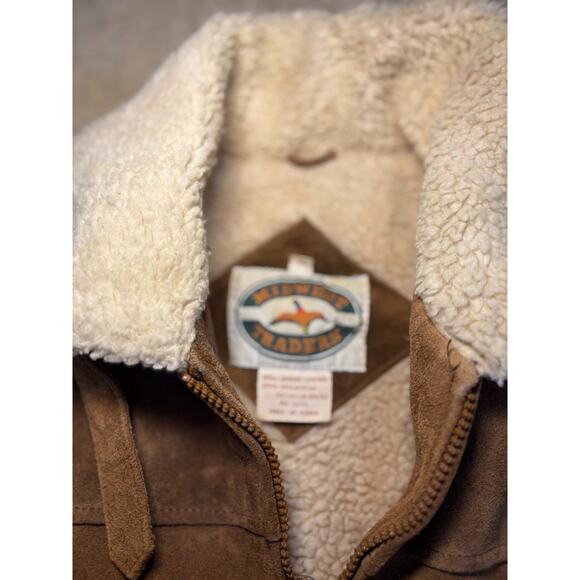 Vintage Midwest Traders Genuine Leather Suede Bomber Jacket | Sherpa Collar - Picture 4 of 12